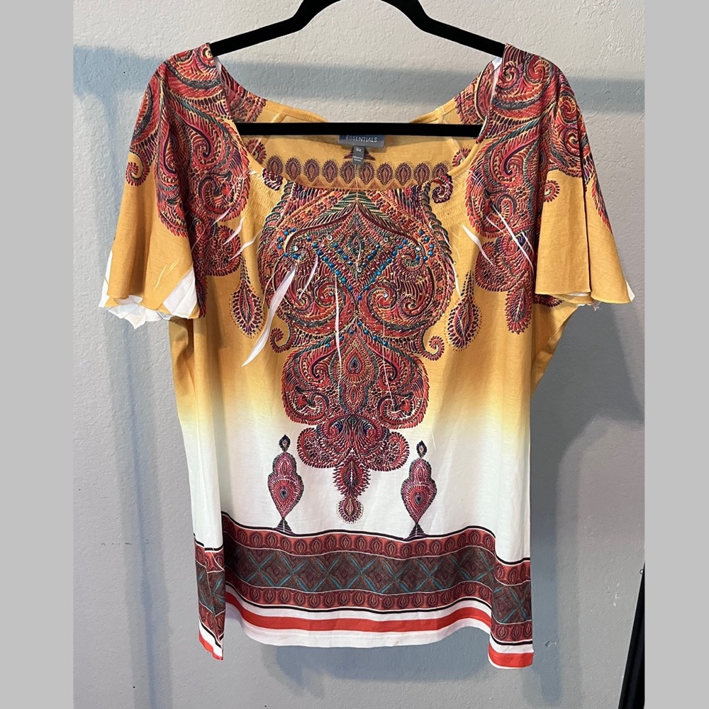 ESSENTIALS Women’s Gold Multicolor Blouse Top Plus Size 0X NWT